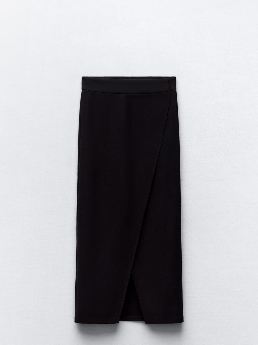 Zara Black Wrap-Front Midi Skirt